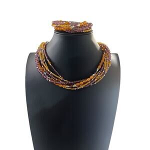 VTG NAPIER NWT Silver Tone Multistrand Glass Beaded Necklace Bracelet Set